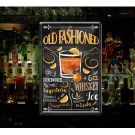 Schilderkreis 24 - Tin Signs Cocktail Recipe "Old Fashioned" Decorative Metal Sign for All Bar Counter or Pub Owners Gift for Birthday or Christmas 20 x 30 cm