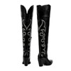 ISNOM Black Cowgirl Cowboy Boots for Women Thigh High Western