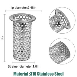 2in Floor Drain Strainer Commercial, 316 Stainless Steel Floor Drain Filter 4in Tall 2in Diameter with Carry Handle for Factory Kitchen Hospital Plant Downspouts Restaurant Industria