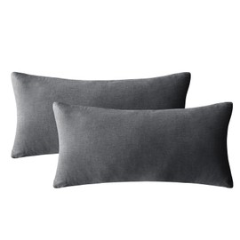 MILDLY Cushion Cover 40 x 80 cm Cotton Dark Grey 2, Pillowcases 2-Piece with Zip, Similar Texture to Stone Washed Linen, Oeko-Tex Certified, Soft and Comfortable
