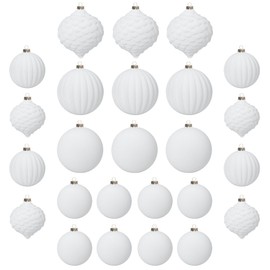 KI Store White Velvet Christmas Balls 25pcs Shatterproof Flocked Christmas Tree Ornaments Assorted for Xmas Tree Decorations