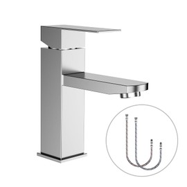 Marble White Single Handle Bathroom Sink Faucet Suitable for 1 Holes, Stainless Steel Vanity Faucet for Bathroom Sink with Water Supply Hoses 9/16