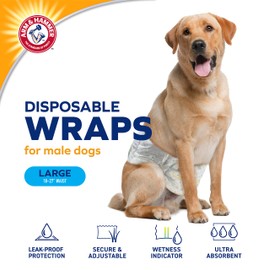 Arm & Hammer for Pets Male Dog Wraps, Size Large, 12 Count | Ultra-Absorbent, Adjustable Male Dog Diapers with Leak-Proof Protection and Wetness Indicator for Large Dogs
