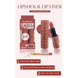 JOSURBEAUTY Lip Duo Liner and Lipstick - Long-lasting Waterproof Lip Color with Lip Liner Pencil - Ideal Lip Gloss for Women