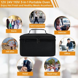 JAPUSOON 3 in1 110V/12V/24V Portable Mini Oven Heated Lunch Box for Car Truck office US