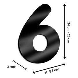GOYAPRINT House Number 25 cm House Number Sign Black Numbers for Signage Houses, Rooms, Offices etc (Number 6)