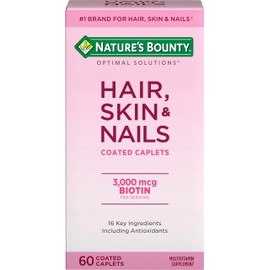 Nature's Bounty Optimal Solutions Hair, Skin & Nails Formula, with 3,000 mcg Biotin, 60 Coated Caplets, 20 Total Servings