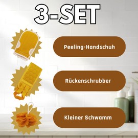 3-Piece Shower Sponge Set | Bath Sponge Set with Back Scrubber and Exfoliating Glove Sponge for Body with Exfoliating Function