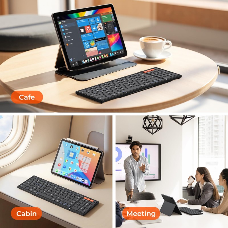 MEETION Bluetooth Foldable Keyboard with Touchpad and Number Pad, Black