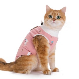 Ling & Bai Cat Recovery Suit Breathable Female Onesie Small Dog After Surgery Abdominal Skin Anti Licking Pajama for Kitten (Pink Alpaca, M)