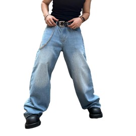 DFGIGT Men's Baggy Hip Hop Jeans Wide Leg Skater Denim Pants Casual Loose Fit Long Trousers Streetwear Jinco Jeans Oversized Relaxed Y2k 2000s Extreme Motion Skateboard Light Blue,A11 Blue,Medium