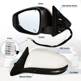 Left Driver side Mirror Fits 2014-2019 Toyota Highlander With Power Glass, Heated,Turn Signal and Manual Folding,Without Blind Spot Match White Replace 87940-0E130(6Pins)