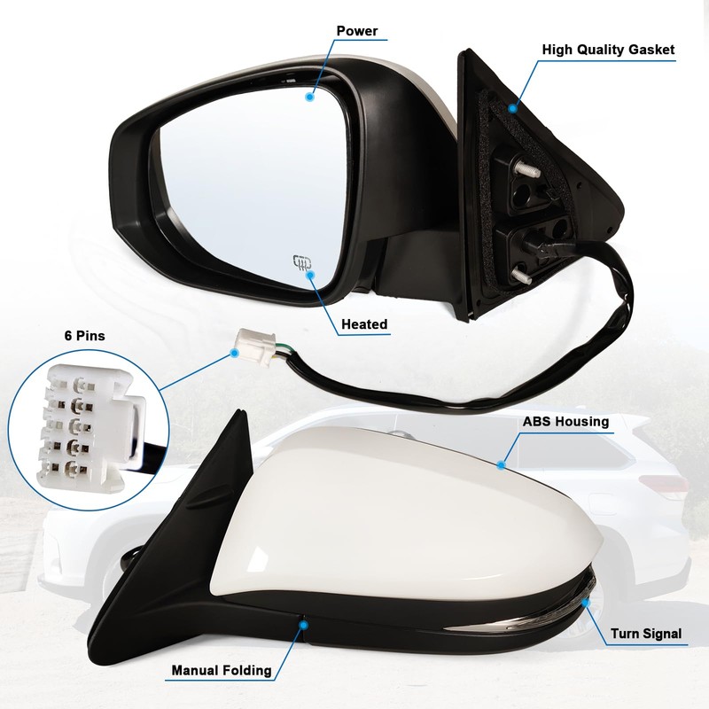 Left Driver side Mirror Fits 2014-2019 Toyota Highlander With Power