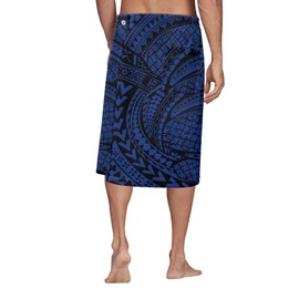 GLUDEAR Men Swimsuit Wrap Skirt Polynesian Traditional Tribal Tatau Samoan Lavalava Printed Pareo Hawaiian Sarong,Navy Geometric,2X-3X