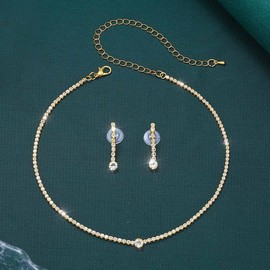 Unicra Gold Bridal Wedding Jewelry Set Rhinestone Necklace Earrings Sets Crystal Formal Costume Jewelry for Women and Brides (Gold Rhinestone)