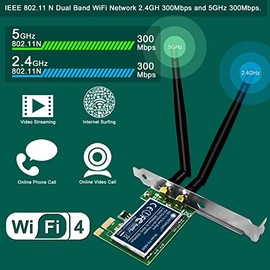 Adaptador inalámbrico N de doble banda 600 Mbps (2.4 GHz 300 Mbps o 5 GHz 300 Mbps) PCIE WiFi para Windows 11, 10, 8.x, 7, XP (32/64 bit) y Windows Server PC de escritorio, tarjeta WiFi 2X2 MIMO PCIE (FS-N600)