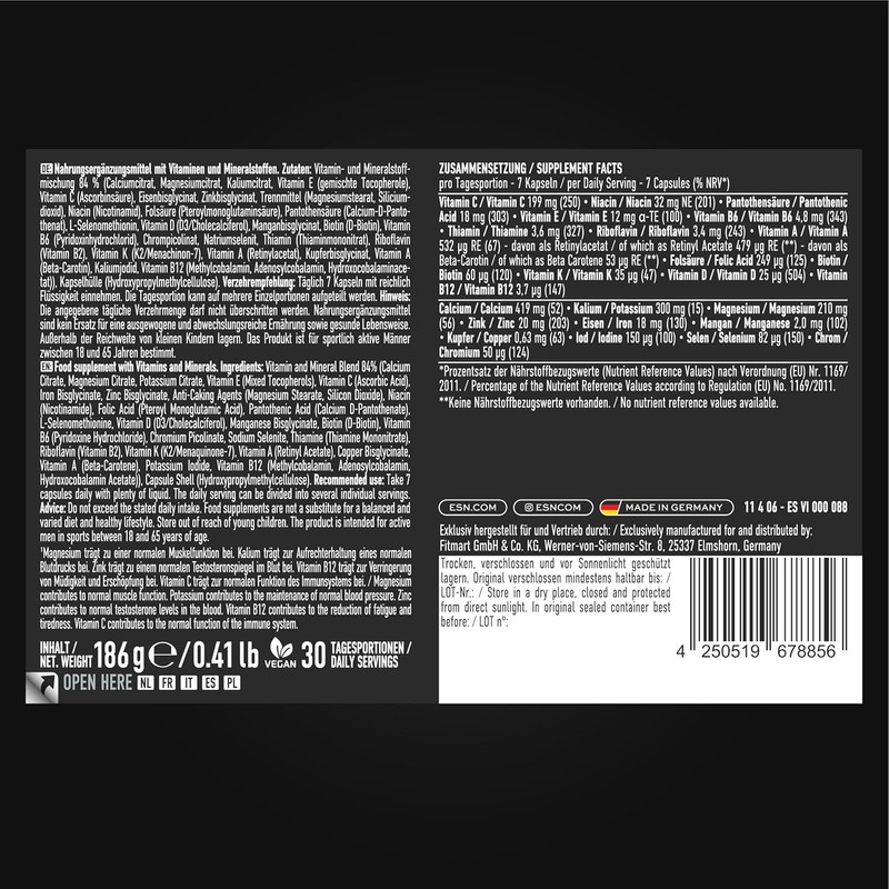 ESN Athlete Stack Men 2.0, 210 Capsules, All Essential Vitamins