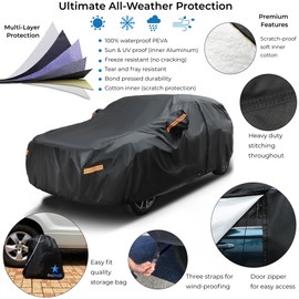 EzyShade 10-Layer SUV Car Cover Waterproof All Weather. See Vehicle Size-Chart for Accurate Fit. Outdoor Full Exterior Covers for Automobiles Heavy Duty Jeep Rav4 CRV. Black, Size S5 (See Size Chart)