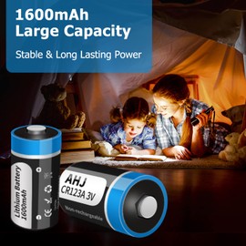 AHJ CR123A 3V Lithium Battery, 4 Pack 1600mAh CR123 CR17345 Battery with 10-Year Shelf Life UL Certification for Flashlight Alarm System etc, Non-Rechargeable, NOT for Arlo