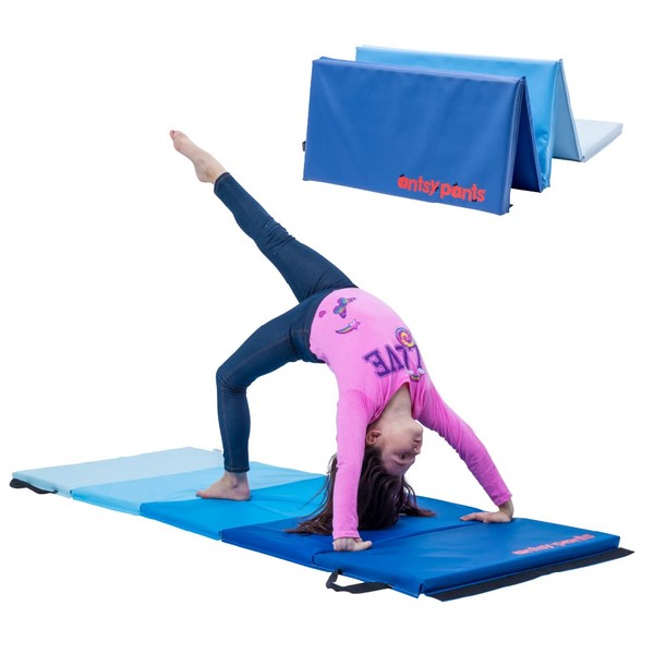 Flybar Antsy Pants Tumbling Mat – Gymnastics Mat, Easy to Clean Gym Mat, Sturdy, Foldable Tumbling Mat for Kids, Padded, Lightweight, Portable, Carrying Handle, Gymnastics Equipment for Activity Play, Blue Ombre Colors
