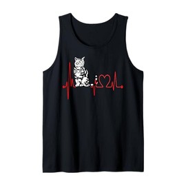 Tabby Cat Heartbeat EKG Funny Cats & Kitten Lovers Tank Top