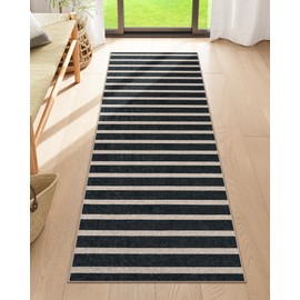 Lahome Striped Easy Jute Kitchen Runner, 2x6 Washable Rug Runners for Hallways Non Slip Entryway Rug, Farmhouse Neutral Indoor Outdoor Black Carpet for Laundry Room Front Porch