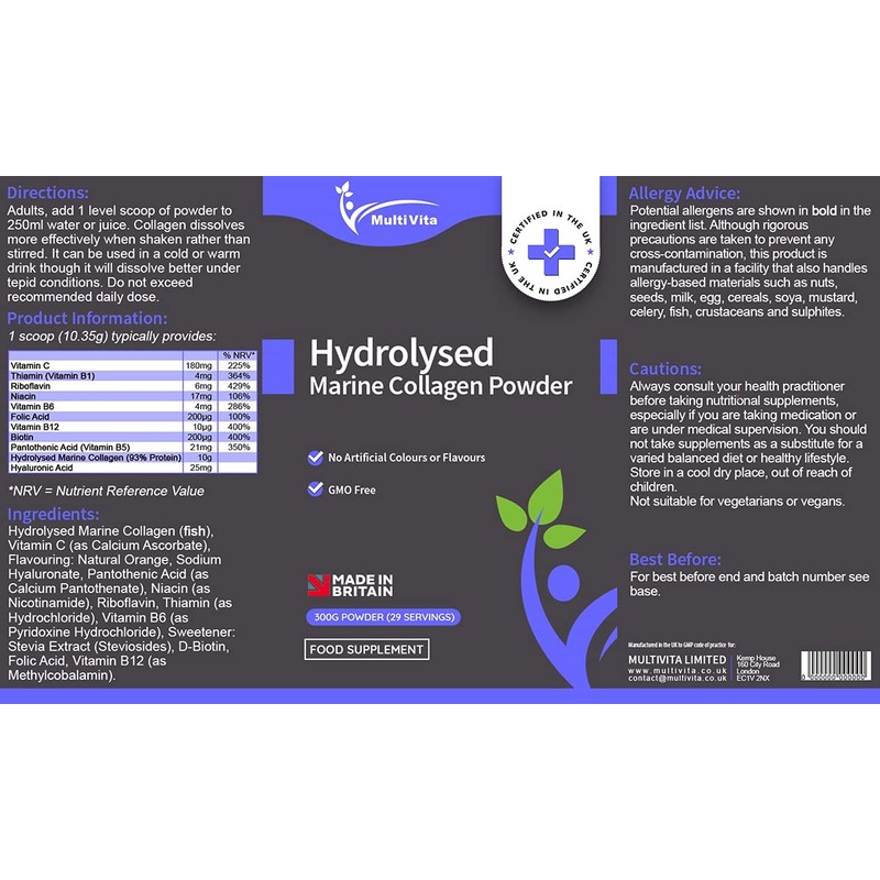 Hydrolysed Marine Collagen Powder with Hyaluronic Acid & Essential Vitamins
