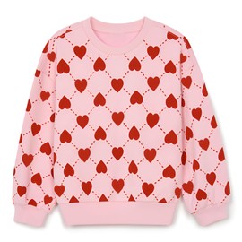 Sineeko Toddler Girls Winter Valentine Sweatshirts Cotton Crewneck Heart Long Sleeve Fall Clothes HoliSweater Kids Girls Red and Pink Shirts Tops 6T