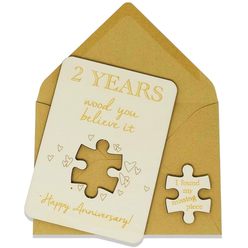 Wooden Anniversary Card with Jigsaw Puzzle Piece "I found my