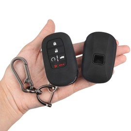 MILD EAST Key Fob Cover for Honda, 5 Buttons Silicone Rubber Key Fob Cover Compatible with 2022 2023 2024 2025 Honda Civic Accord HR-V CR-V Pilot Sport SI EX EX-L Touring (Black/Black red)