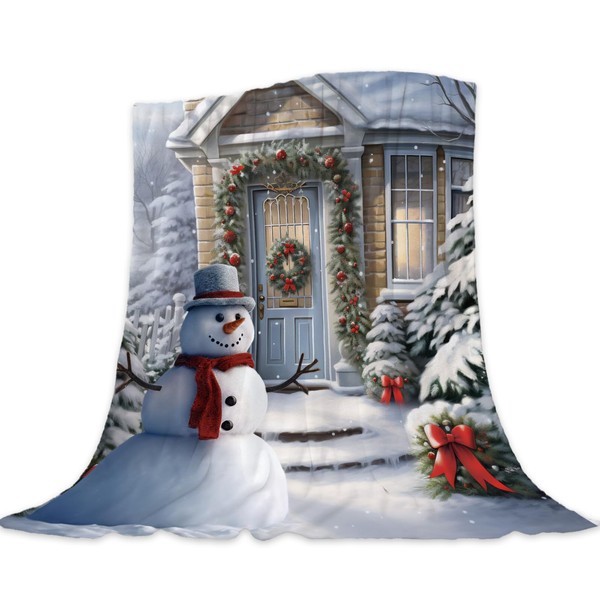 Neatee Living Christmas Large Throw Blanket Farmhouse Christmas Snowman Blanket