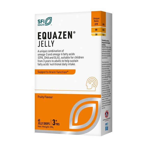 EQUAZEN Jelly | Omega 3 & 6 Fish Oil Supplement | Supports Brain Function | Blend of DHA, EPA and GLA | Suitable for Children from Years to Adults | 60 Jellies, Fruity Flavour