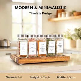 EDELHAUS Glass Spice Jars with Label and Stainless Steel Lids (24 x 4oz) Spice Containers with 240 Labels, Shaker Inserts, Steel Funnel, Empty Square Empty Square Seasoning Organizer