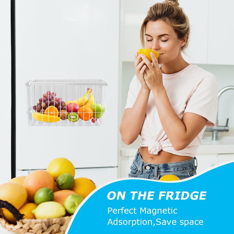 Restynic Magnetic Metal Basket Organizer for Fridge & Locker, Storage