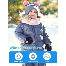 HERUAI 1-3J Children's Knitted Gloves Winter Mittens Children's Gloves Warm Thickened Gloves with Cord Outdoor Soft Winter Gloves Ski Gloves Hand Warmer for Boys Girls, navy blue