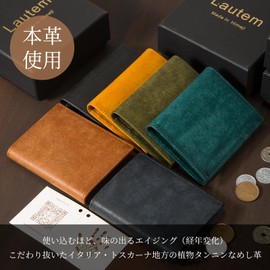 Lautem Pueblo Bifold Wallet, Men's, Mini Wallet, Small, Thin, Compact, Bifold Ladies, Italian Leather, Pueblo Genuine Leather, Compact Wallet, Pueblo Leather, Black