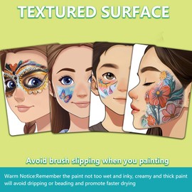 DELORIGIN 4pcs Face Painting Practice Board Kits A4 Reusable Makeup Paint Practice Board Facial Painting Excersize Template Stage Make-up Look Designs Tool Paint Supplies for Makeup Beginner