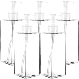 Youngever 5 Pack Pump Bottles for Shampoo 16 Ounce, Empty Shampoo Pump Bottles, Plastic Square with Lockdown-Leak Proof-Pumps (Clear Pump)