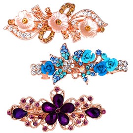 Adult Cute Gorgeous Rhinestone Barrette Hair Ornament, Easy Hair Arrangement, Women's, 3 Types Set, Interchangeable Depending on Your Clothes and Mood, Hair Clip (D)
