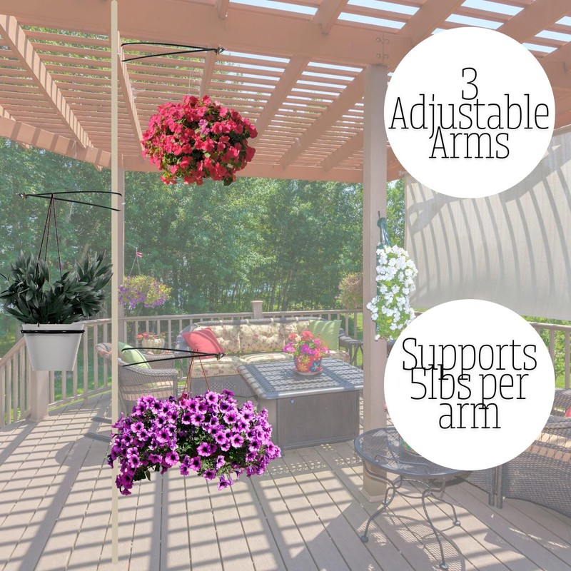 INDOOR PLANT POLE Spring Tension Rod with 3 Adjustable ARMS