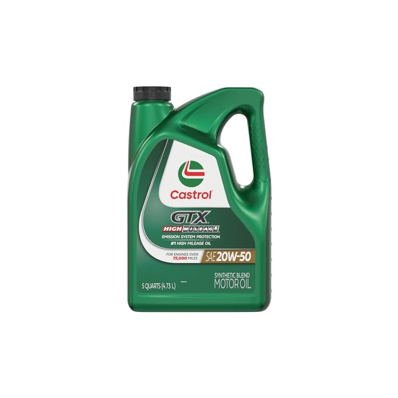 Castrol GTX High Mileage 20W-50 Synthetic Blend Motor Oil, 5