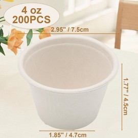 Coufce 100 Packs 4 oz Disposable Bagasse Fiber Cups, Biodegradable Souffle Condiment Sauce Ice Cream Cups(White)