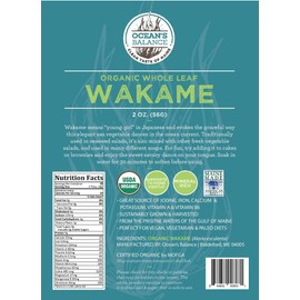 Ocean’s Balance Organic Whole Leaf Wakame - 2 Ounces - Maine Coast Seaweed - Perfect for Keto, Paleo, Vegetarian, and Vegan - Gluten Free - Atlantic Ocean Sea Vegetables