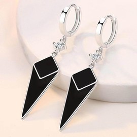 W WEILIRIAN Punk Tapered Earrings Black Triangle Dangle Earrings Geometric Hoop Drop Earrings Dot Crystal Earrings Jewelry for Women and Girls Gifts