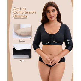 Upper Arm Compression Sleeve Women Lipo Post Surgery Slimming Arm Compression Garments Front Closure BK S