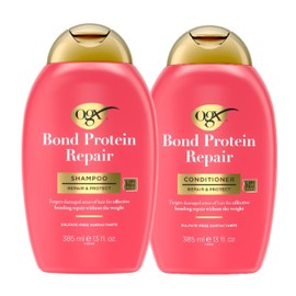 OGX Repair + Protect Bond Protein Repair Shampoo + Conditioner, Targets Damaged Areas of Hair for Effective Bond Repair, Sulfate-Free Surfactants, 13 fl. Oz (Pack of 2)