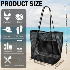 Bolsa de Playa de Malla para Mujer con Bolsillo con Cierre e Incluye Funda Impermeable para Celular – Bolsa Plegable y Reutilizable para Verano, Vacaciones, Picnic, Viajes y Gimnasio