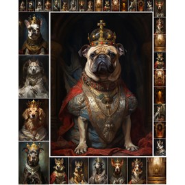 Decoupage Paper Pack (35 Sheets 6"x8") Funny Dogs Dressed as Royaly in Extravagant Castles FLONZ Vintage Illustration Pictures Cards for Decoupage, Craft and Scrapbooking