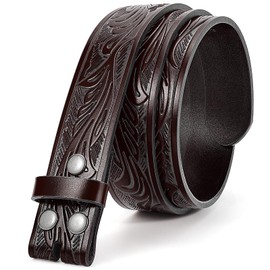 SANSTHS Western Belts for Men without Buckle, Cowboy Cowgirl Belt 1.5" Wide Womens Western Belt Leather Belt for Jeans, Coffee/Feather