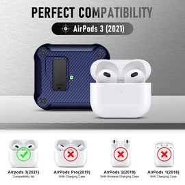 Valkit for Airpods 3rd Generation Case Cover with Lock, Cool AirPods 3 Case with Lanyard for Men Women Carbon Fiber Texture Hard Shell Air Pod 3 Case for AirPod 3rd Gen Case 2021, Blue